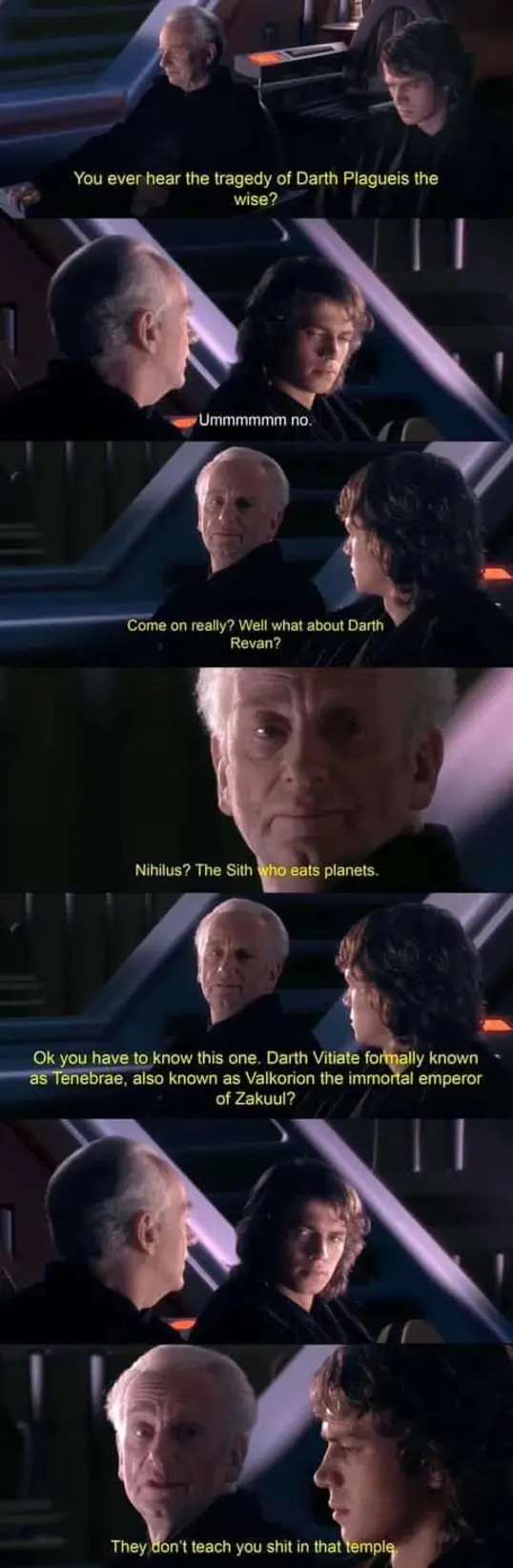The meme is a screenshot from the Star Wars movie "Revenge of the Sith" where a character says "No, I am your father" to a young Luke Skywalker. The meme has been edited to replace the character's name with "Dad" and the quote with "No, I am your dad".